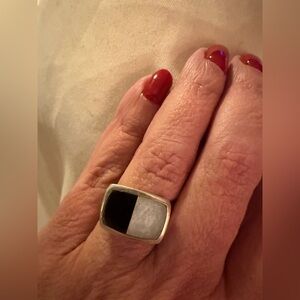 .925 Black Onyx & MOP Rectangular Ring